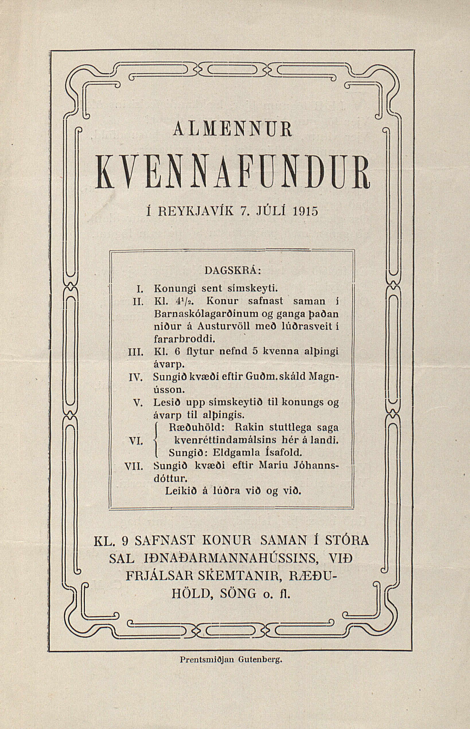 Almennur kvennafundur i Reykjavik 7 juli 1915